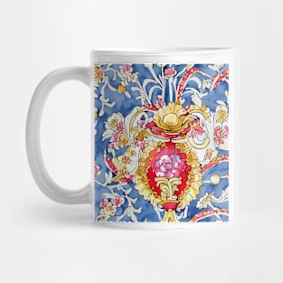 Watercolor and vector blue, gold and red scroll seamless pattern Mug